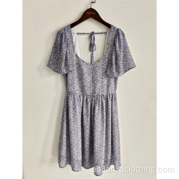 Vestido floral dulce para mujer con mangas cortas